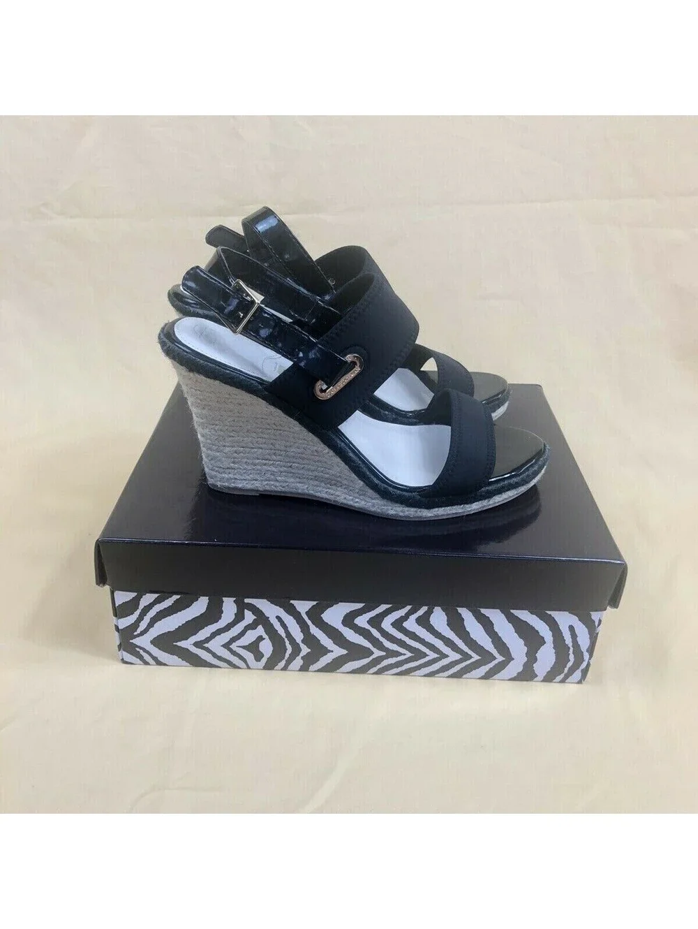 Dana Buchman Paxton Espadrilles Wedge Heel Shoes in Black 9M *Great Condition*